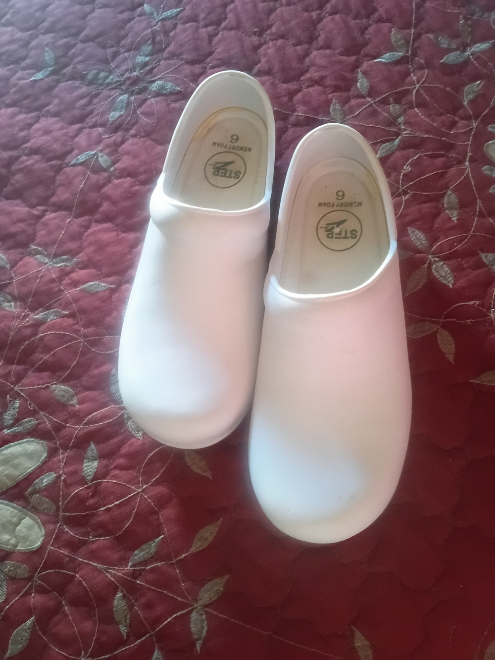 STF White Slip-On Nursing Clogs for Women, Size 6